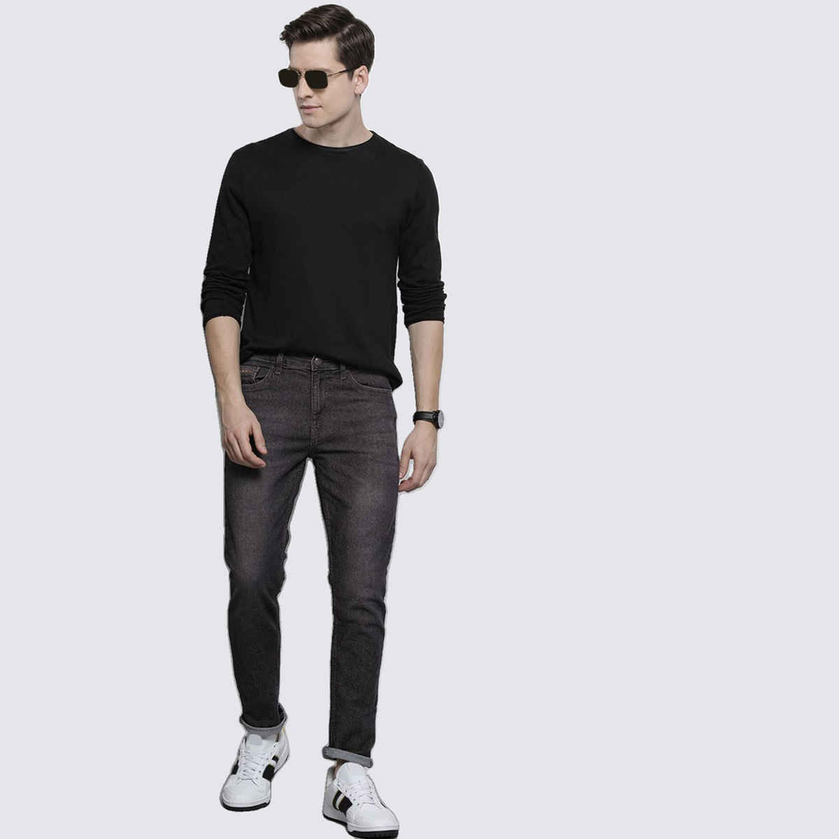 The Indian Garage Co Men's Slim Fit Solid Casual | Black - 36