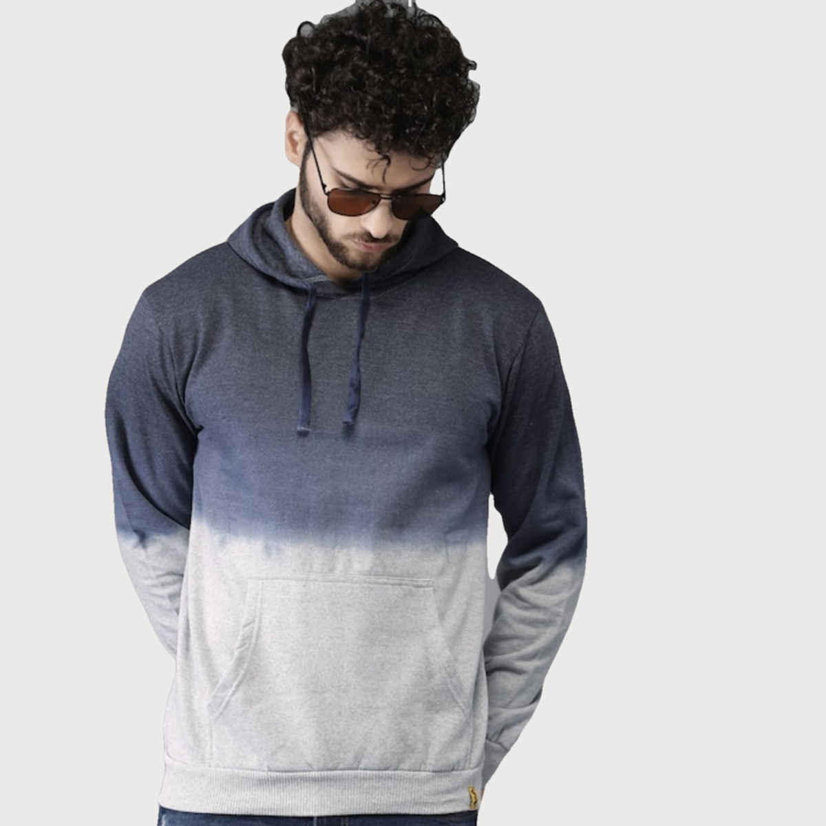 Campus Sutra Men's Pullover Ombre Sweatshirt With Ribbed Hem | Multicolour - M