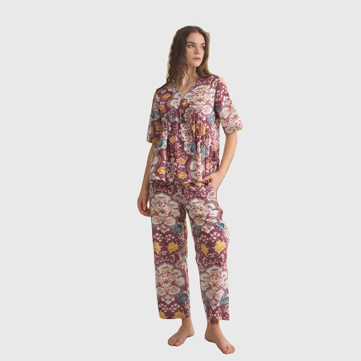 Sanskrutihomes Women's Pure Cotton Night suits | SE-NSP-871 | Rust - S