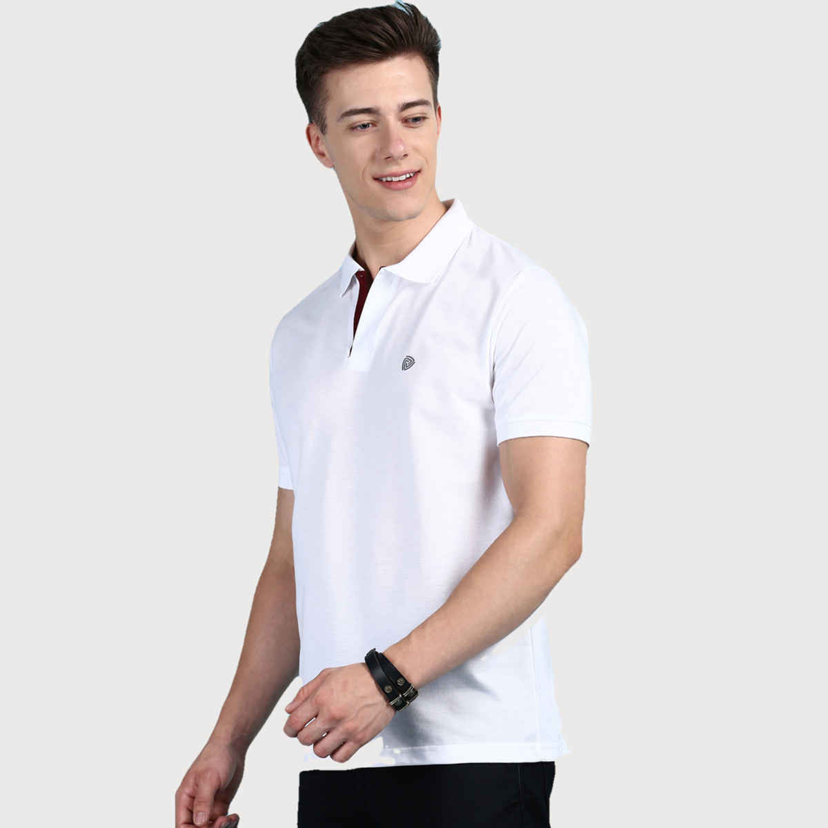 Lux Cozi Men's Solid Cotton Polo T-shirt | White - M