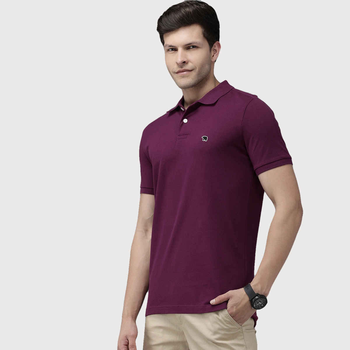 The Bear House Men Slim Fit Solid Polo Cotton T-shirt - Sonne | Purple | XL
