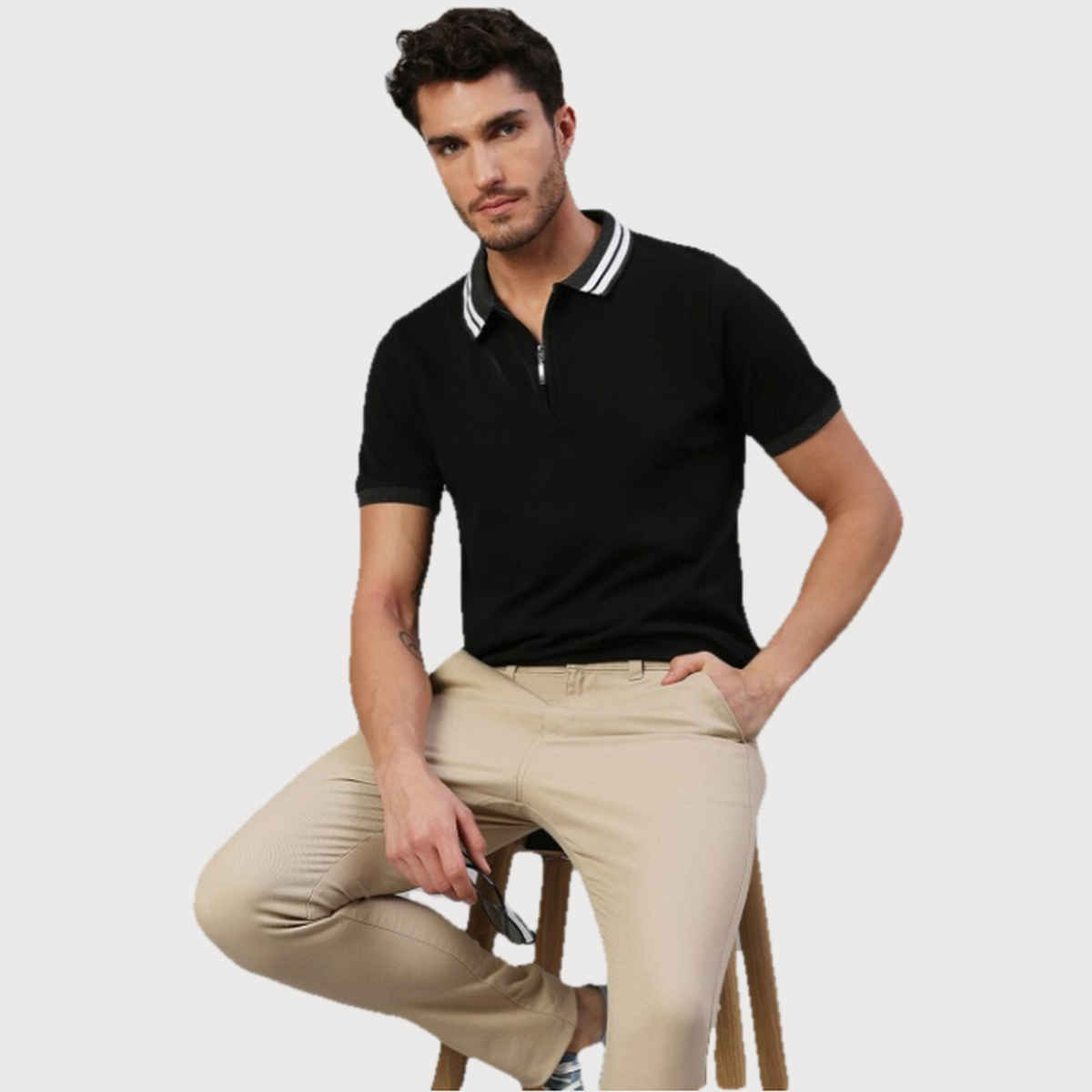 Dennis Lingo Men's' Solid Half Sleeve Polo T-shirt | Black | L