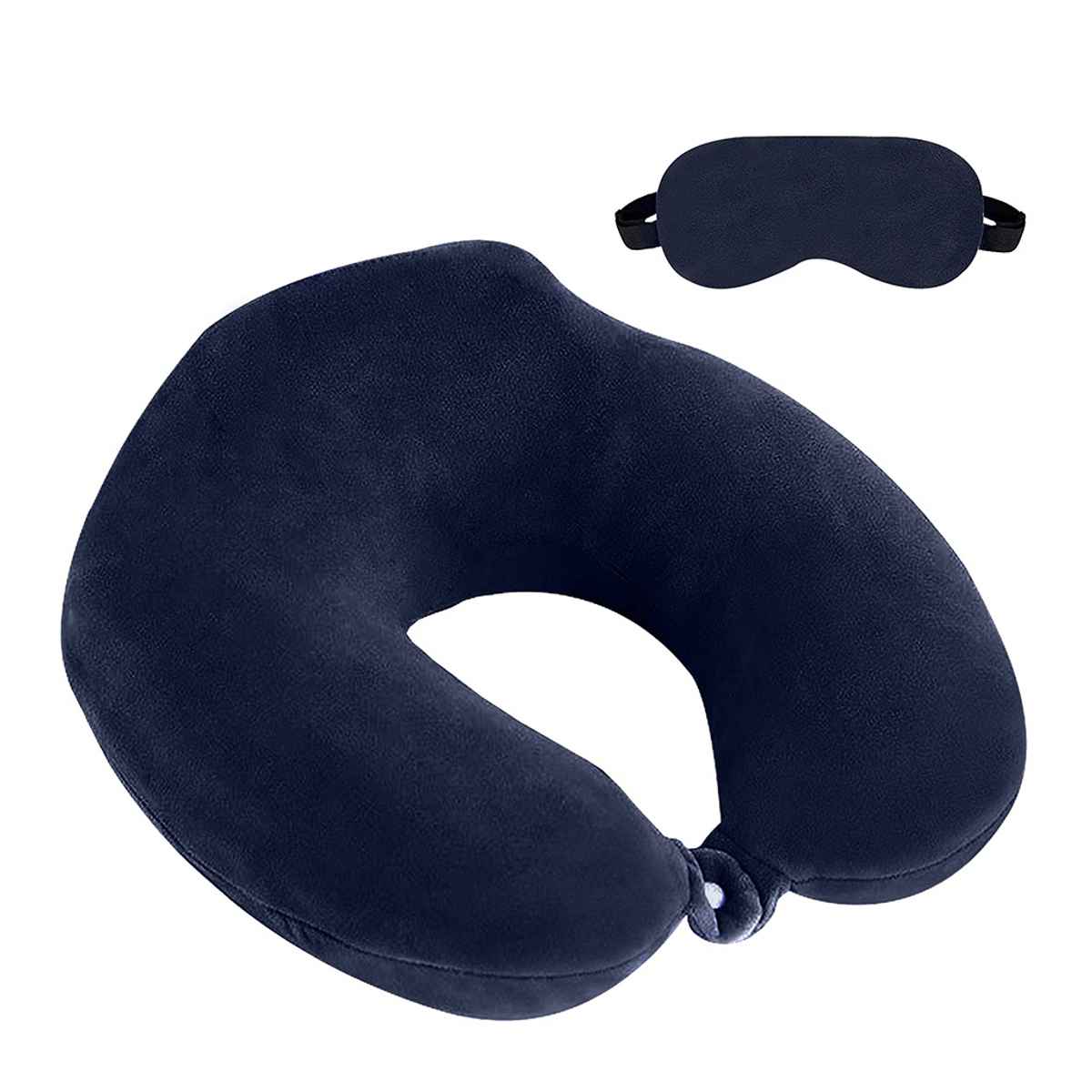 Billebon Unisex Memory Foam Neck Pillow with Eye Mask | Navy Blue - One Size