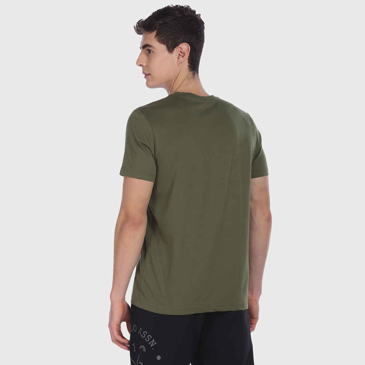 USPA Men's Printed Lounge Round Neck T Shirt - Regular Fit - Olive - S