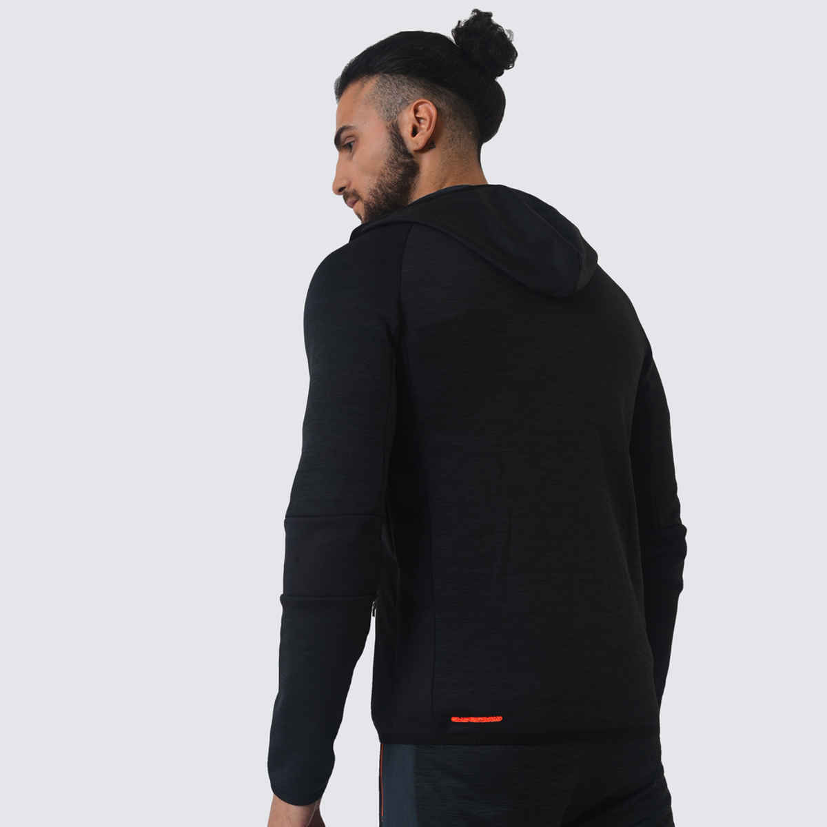 Campus Sutra Men's Zip - Front Activewear Hoodie With Reflective Detail | Black - M