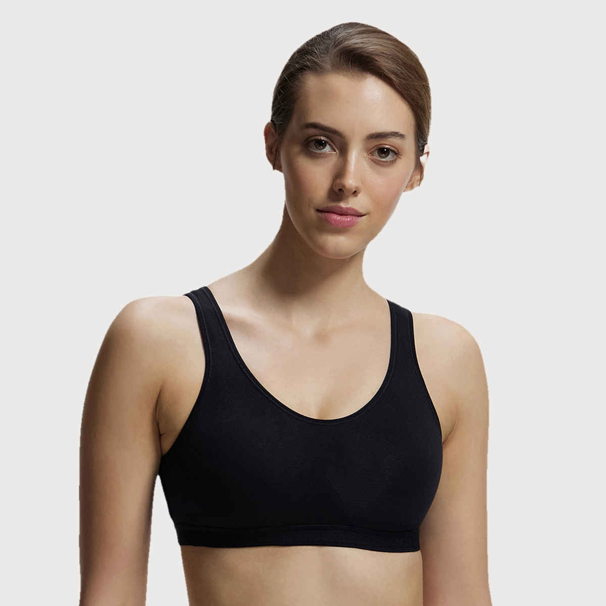 Jockey 1376 Women's Wirefree Non Padded Super Combed Cotton Active Bra | Wider Straps | Black | M
