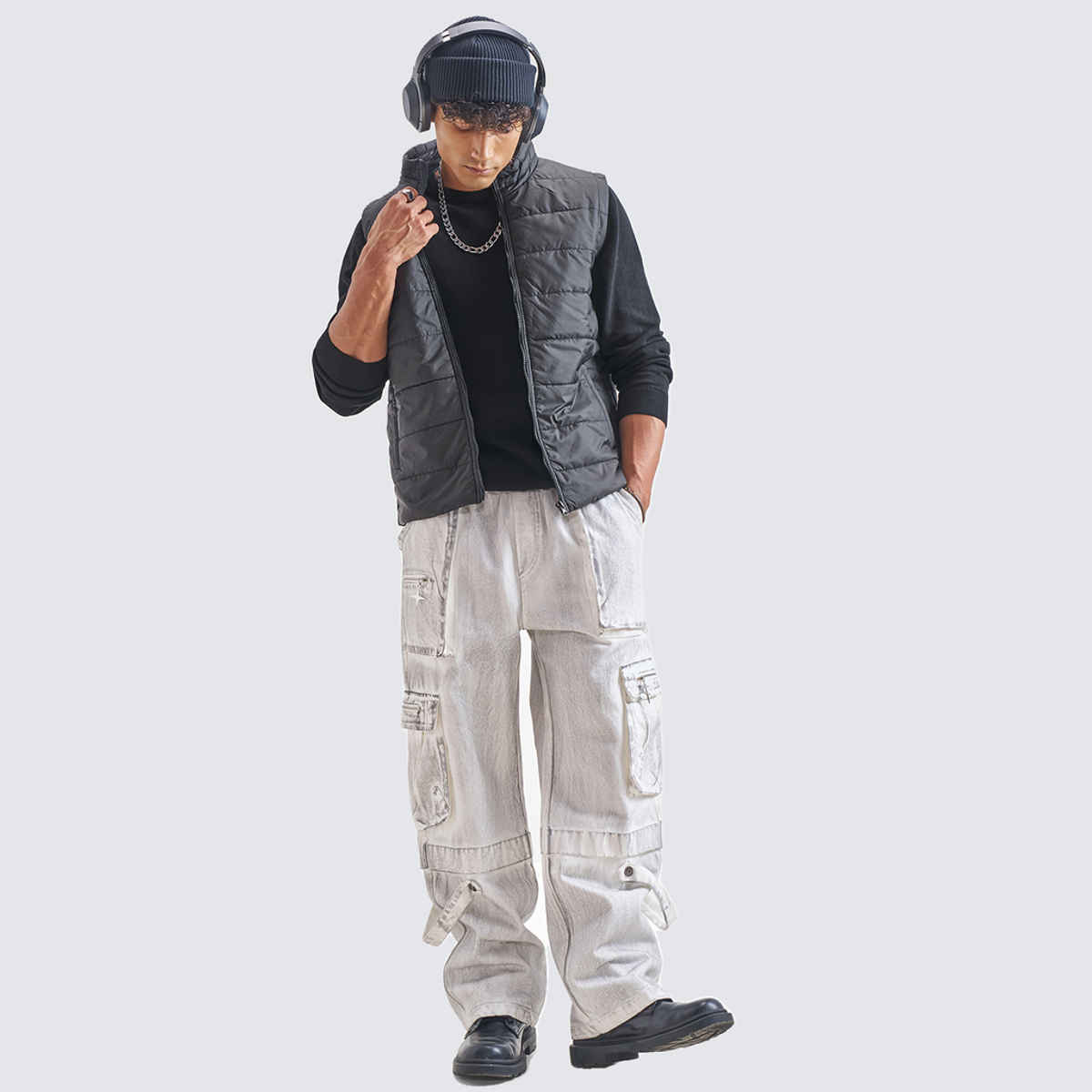 Highlander Men's High Neck Puffer Jacket | Black - M