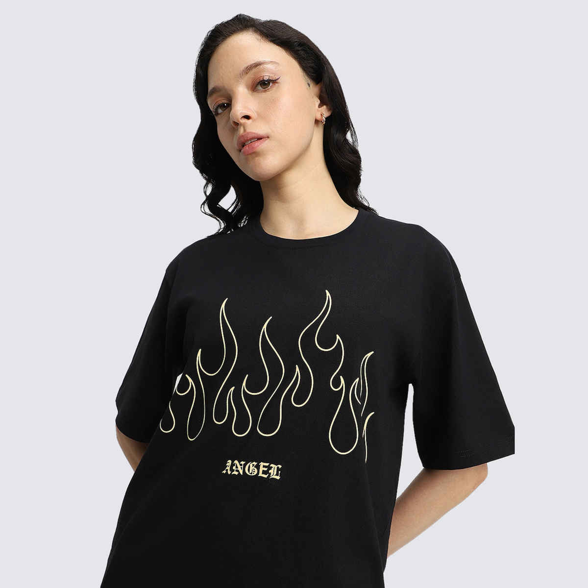 Juneberry Black Graphic Print Oversized Fit T-Shirt - XL