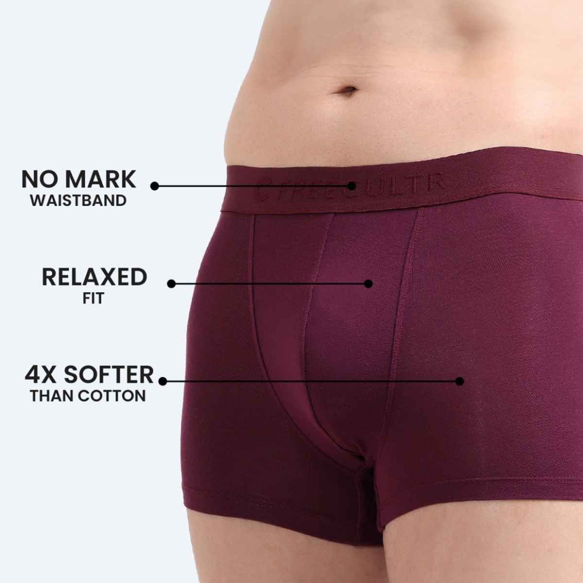 Freecultr Men's Underwear Micromodal Airsoft Trunk - Pack of 1 Port Wine - S