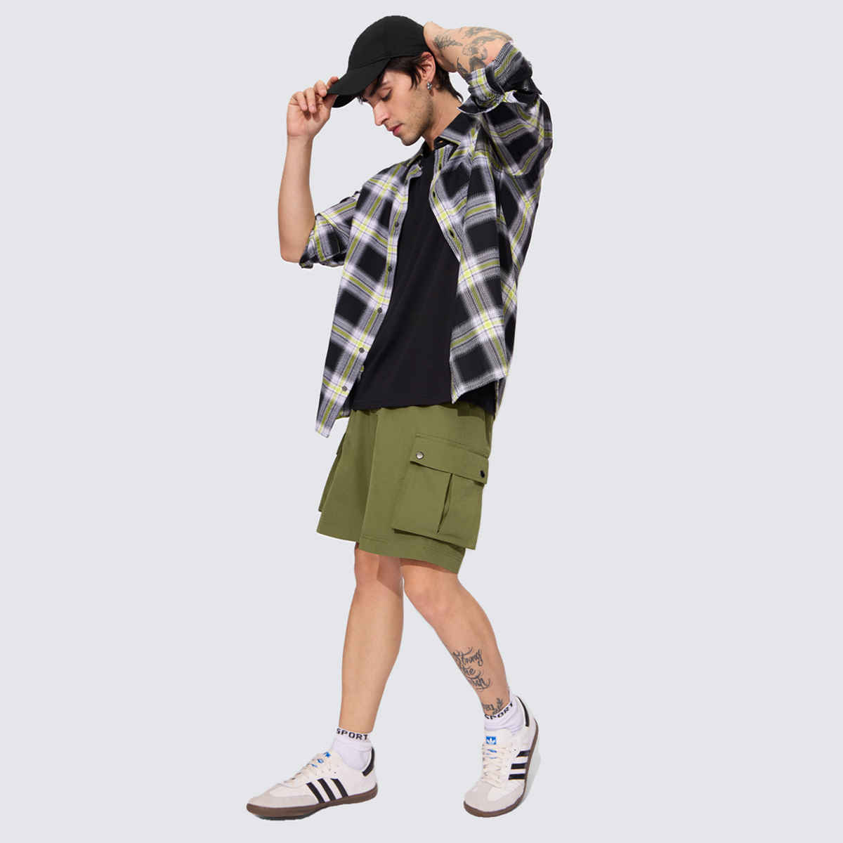 The Souled Store Men's Solids Cargo Shorts | Military Olive - 2XL