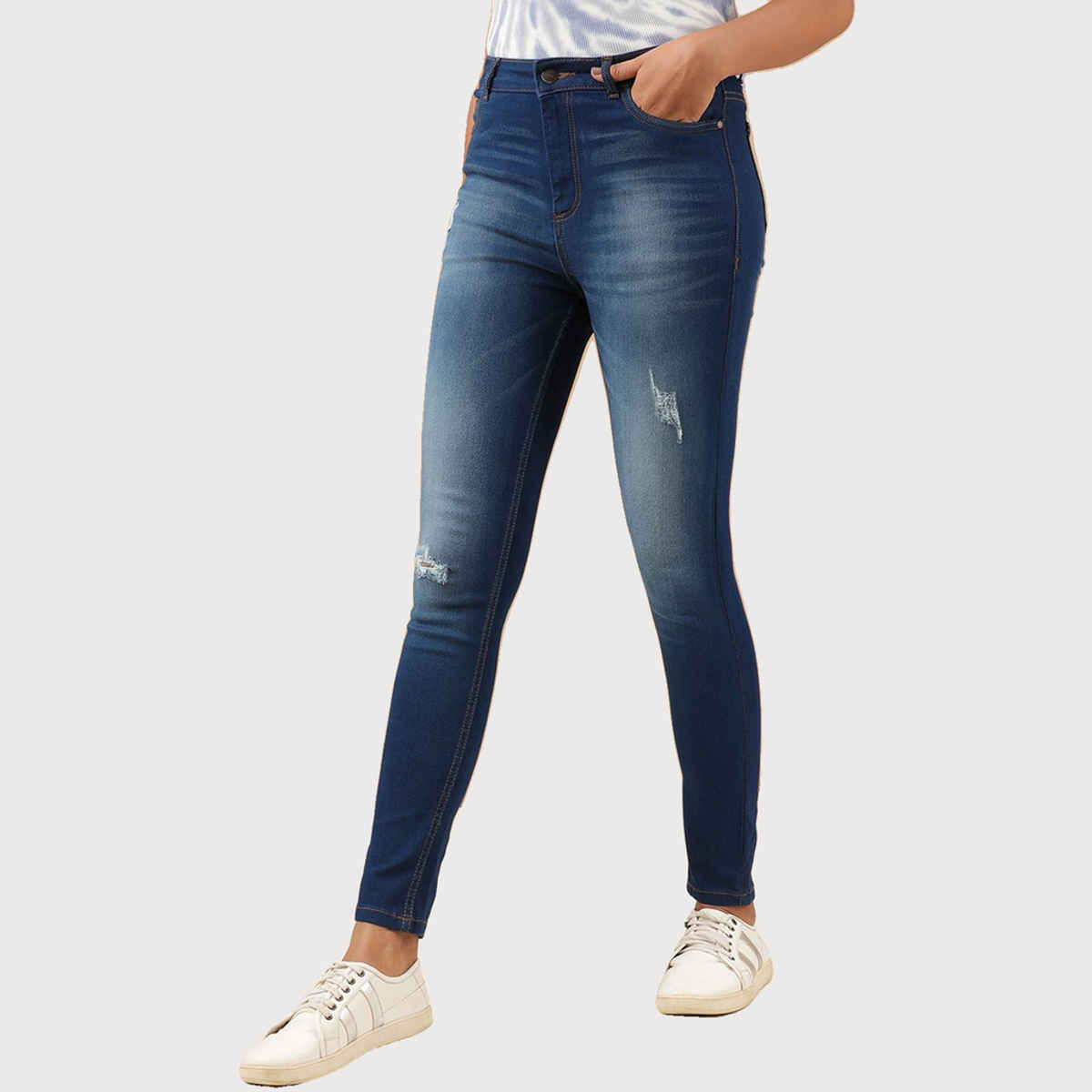 Freehand Women's Distressed Skinny Fit Denim Jeans | Blue - 30