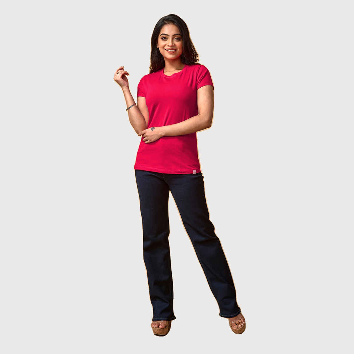 Lyra Women's T-shirt Round Neck Half Sleeve | Fuchsia - S