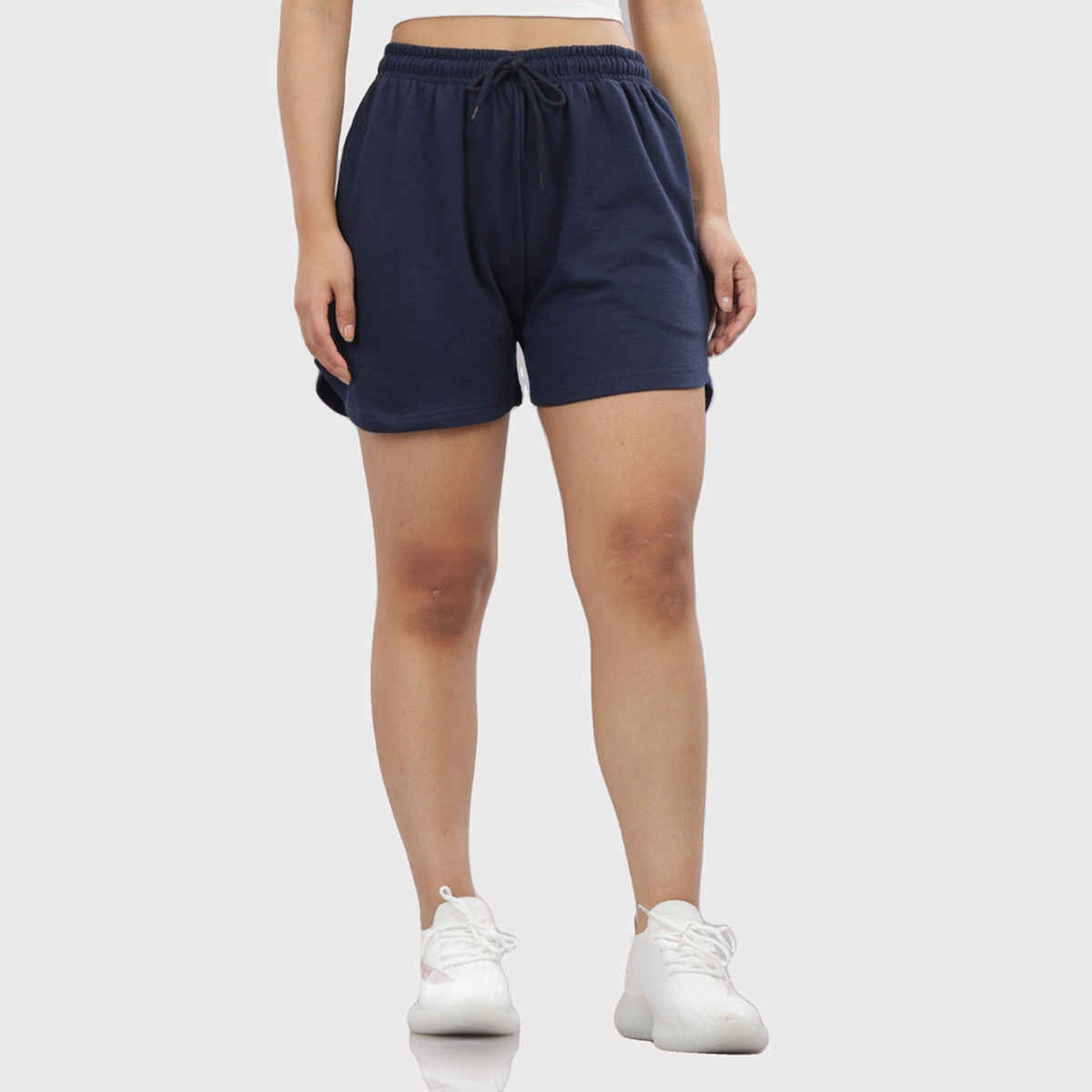 Springman Solid Blue Shorts With Elastic & Drawstring For Women | M