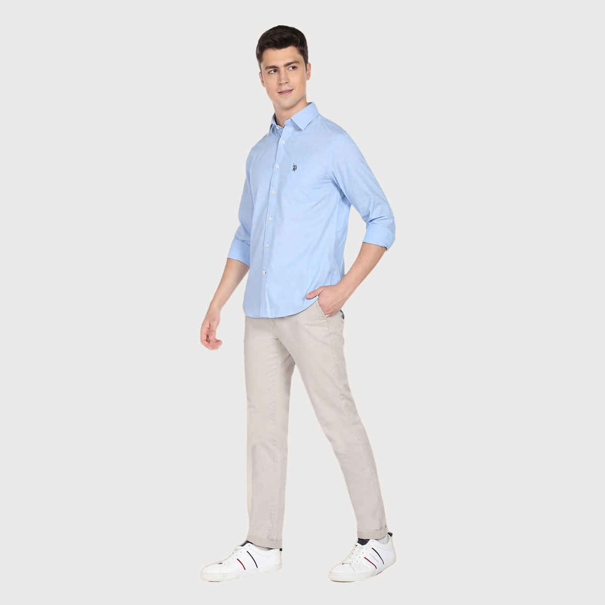 USPA Casual Men's Shirt - Regular Fit & Cotton - Light Blue - M