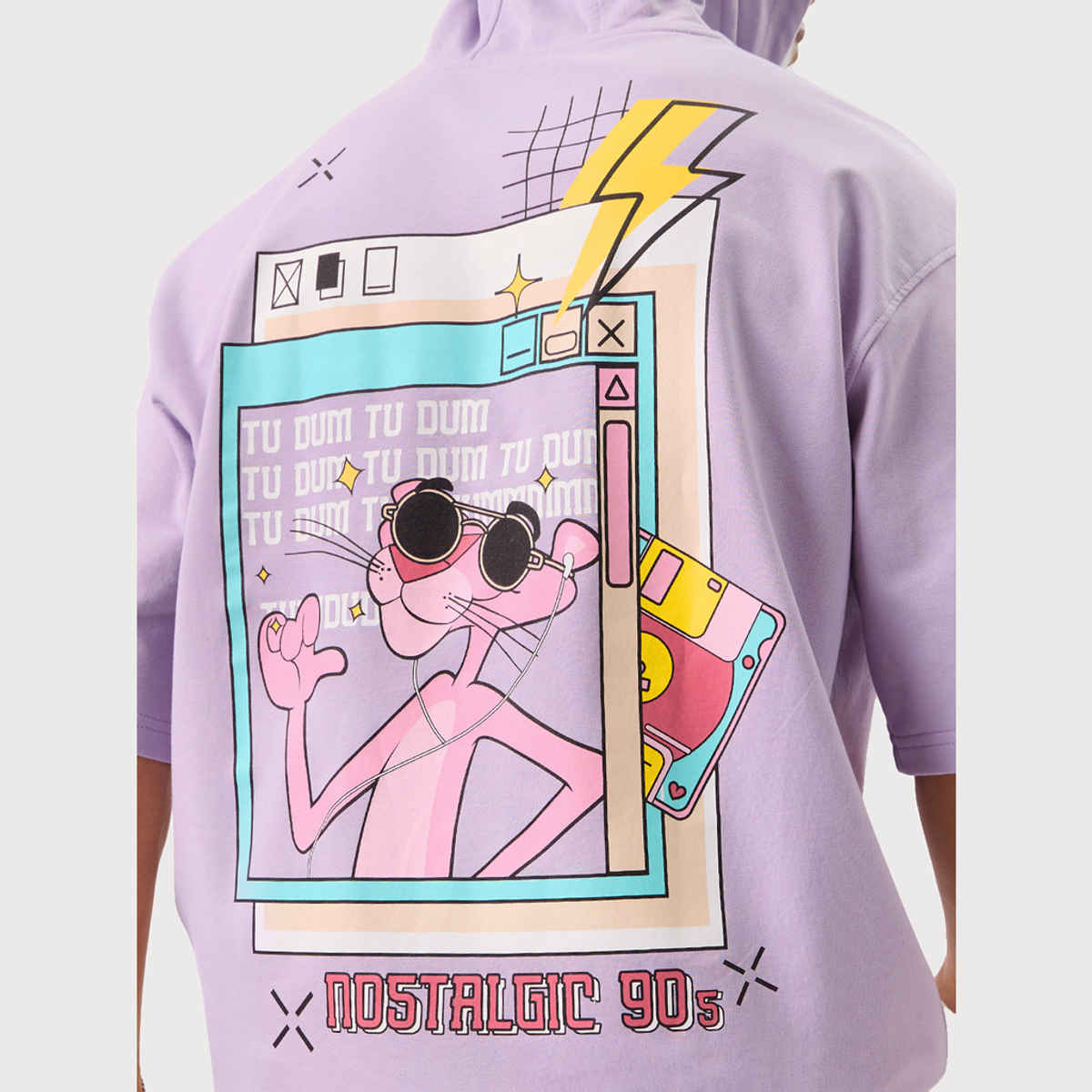 The Souled Store Men's Oversized Pink Panther- Nostalgic Hooded T-shirts | Purple | M