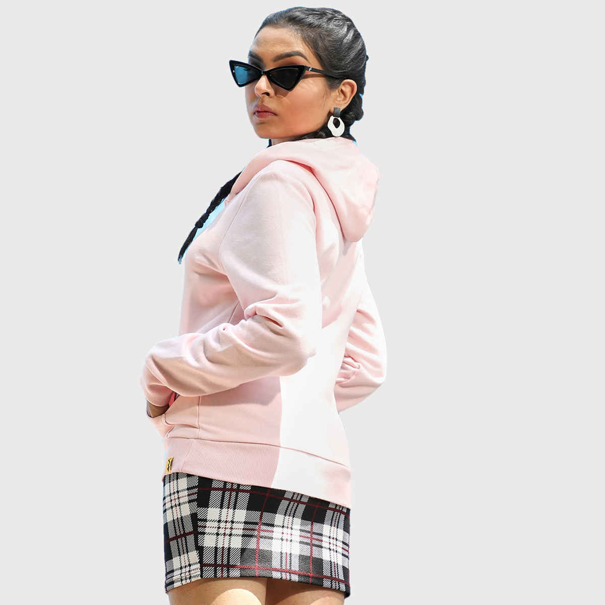 Campus Sutra Women's Zip-Front Hoodie With Ribbed Hem | Pink - S