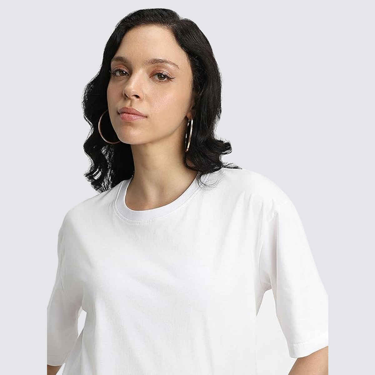 Juneberry White Oversized Fit Round Neck T-shirt for Women - XL