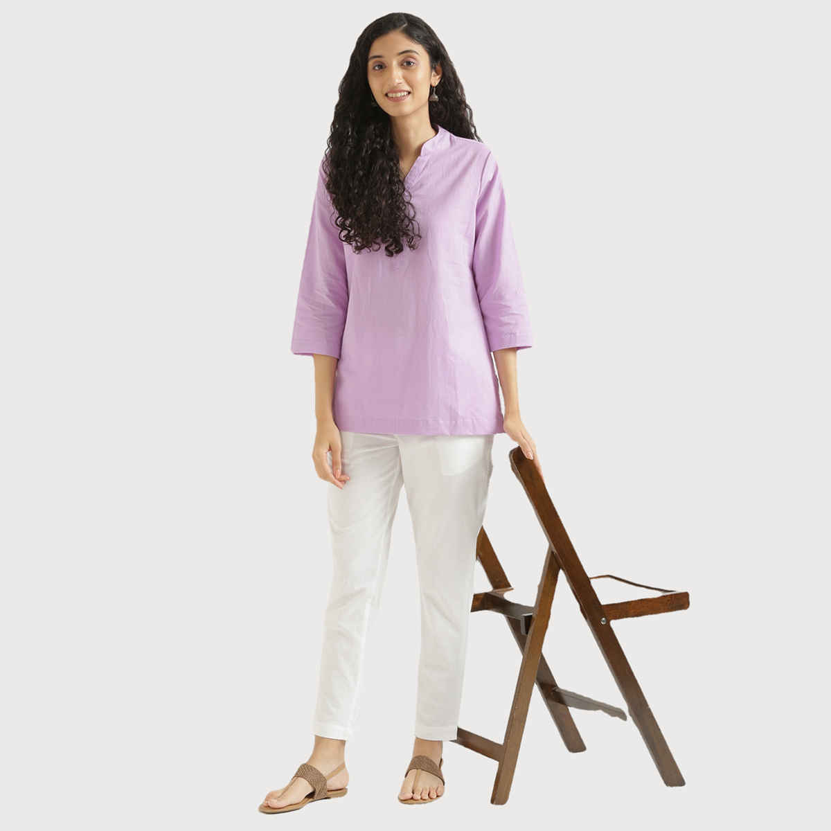 Saadaa Women's Short Airy Linen Kurta | Lilac - M