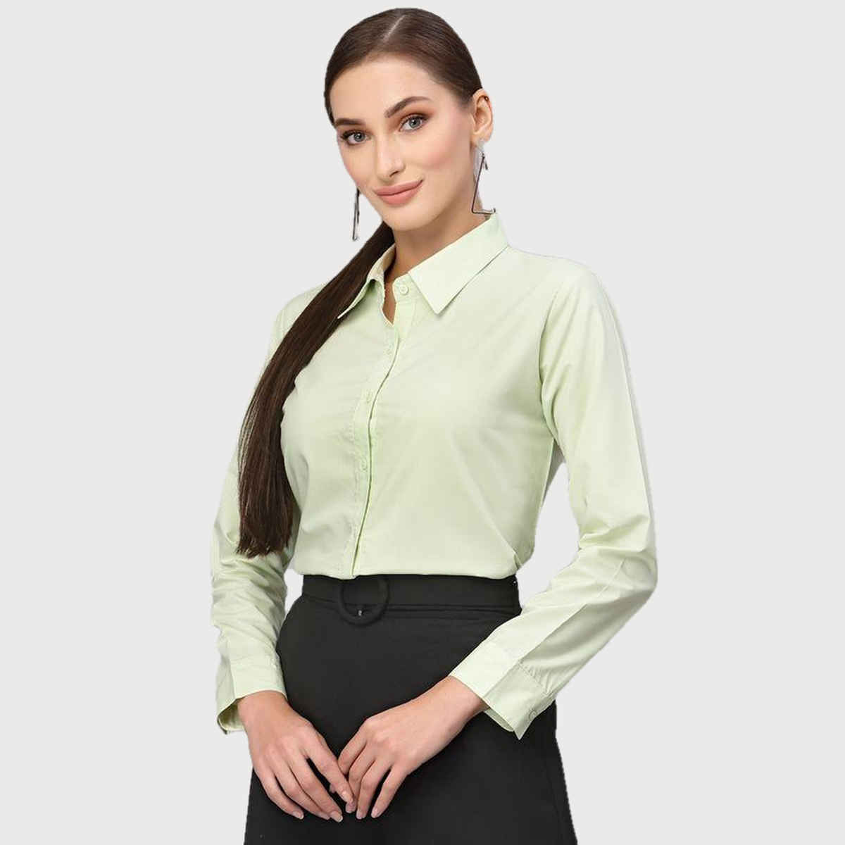 Style Quotient Women Lime Green Solid Classic Formal Shirt-S