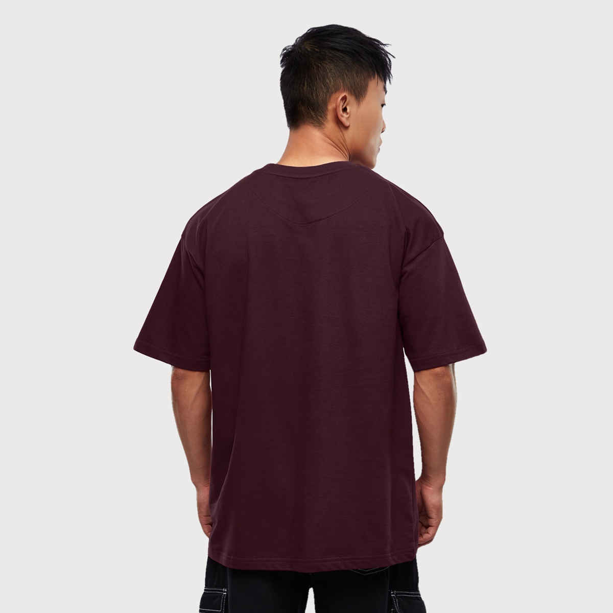 The Souled Store Men's Solids Dark Purple Oversized T-shirt | Burgundy - 2XL