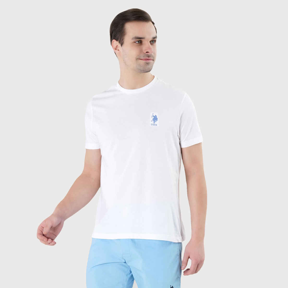 USPA Men's Solid Round Neck Lounge T Shirt - Regular Fit - White - S