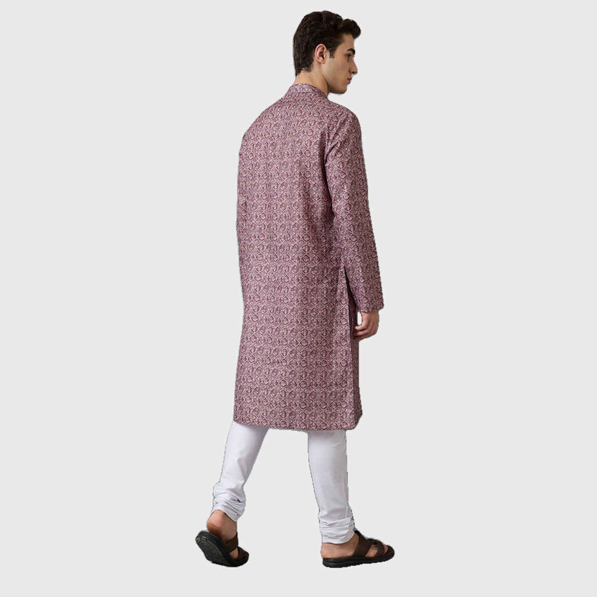 Ethnix by Raymond Men Regular Fit Poly Viscose Blend Full Sleeve Stand Collar Kurta | Purple - 2XL