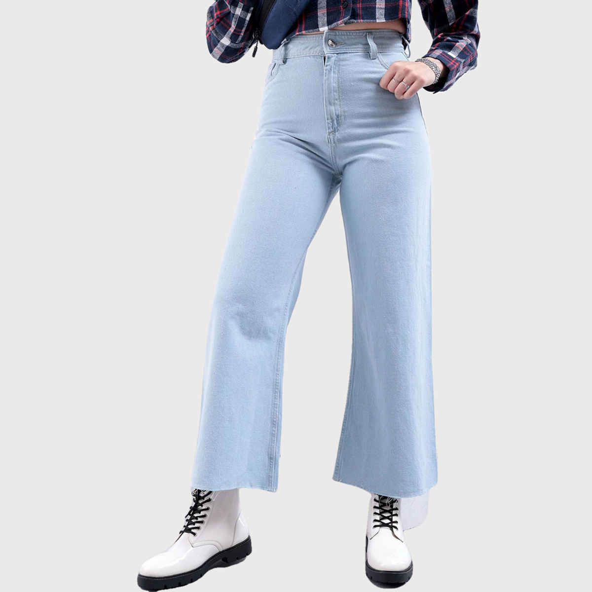 Freehand Women's Light Wash Boot Cut High Rise Full Length Raw Edge Jeans | Blue - 30