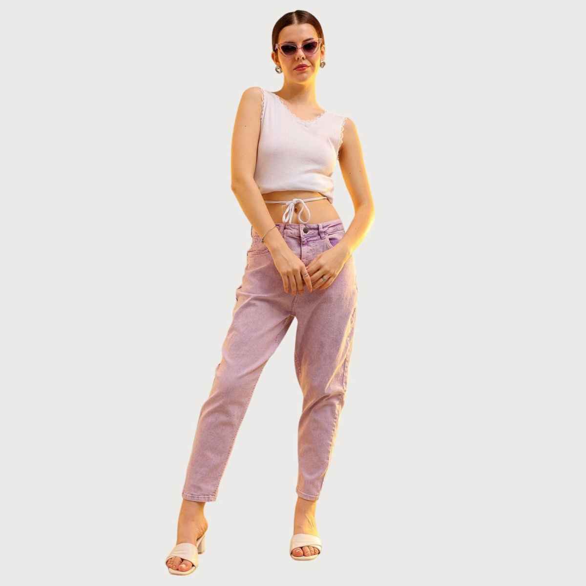 Freehand Women's Overdye Mom Fit Jeans | Purple - 34