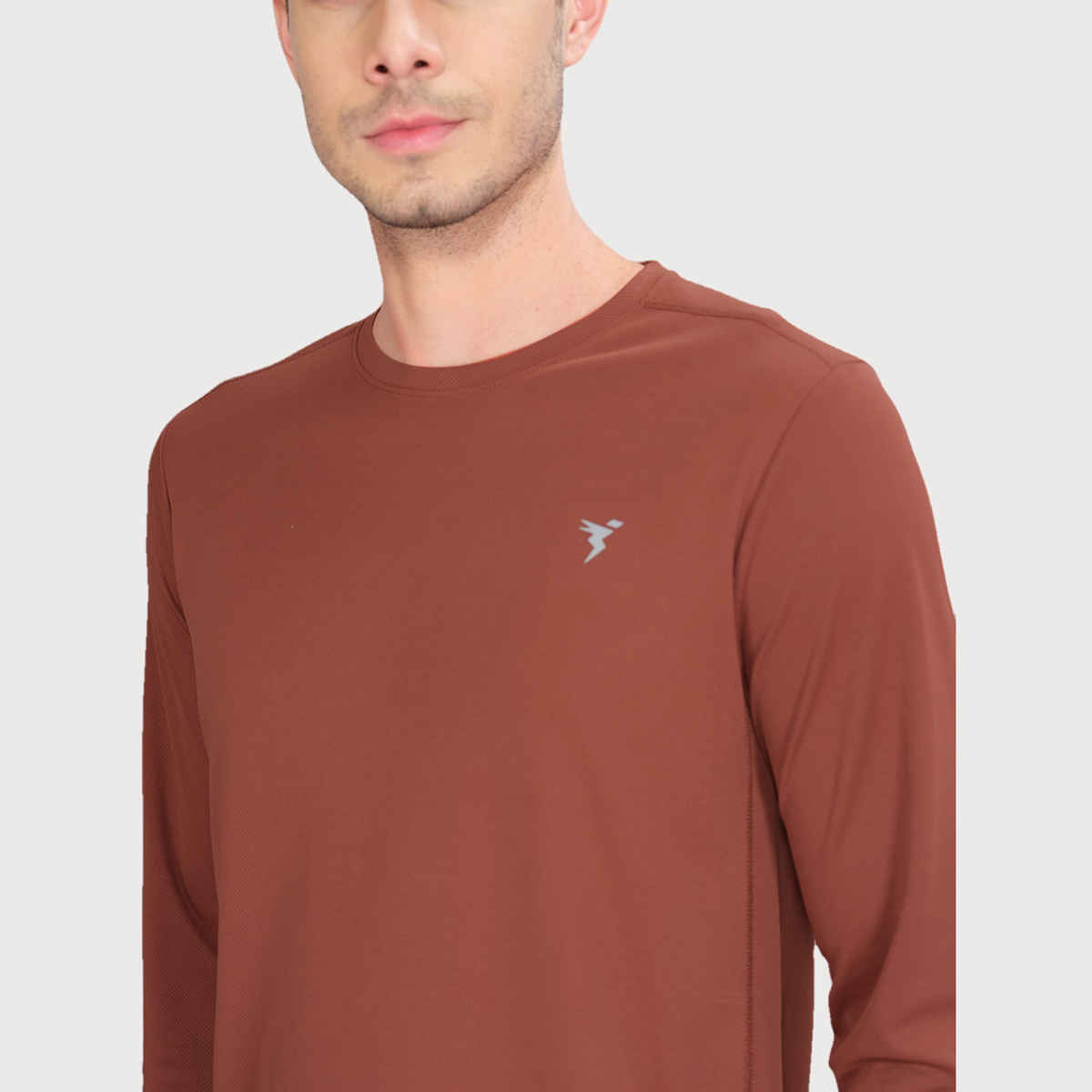 Technosport Men's Poly Solid Slim Fit Round Neck Full Sleeve Sports T-shirt | Rust - L