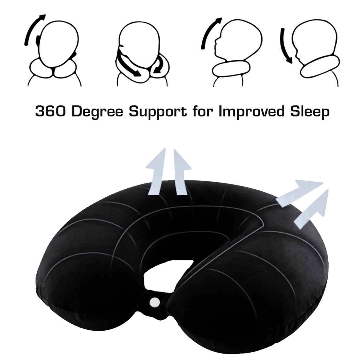 Billebon Premium Fibre Filled Travel Neck Pillow with Eye Mask And Earphone Case | Black
