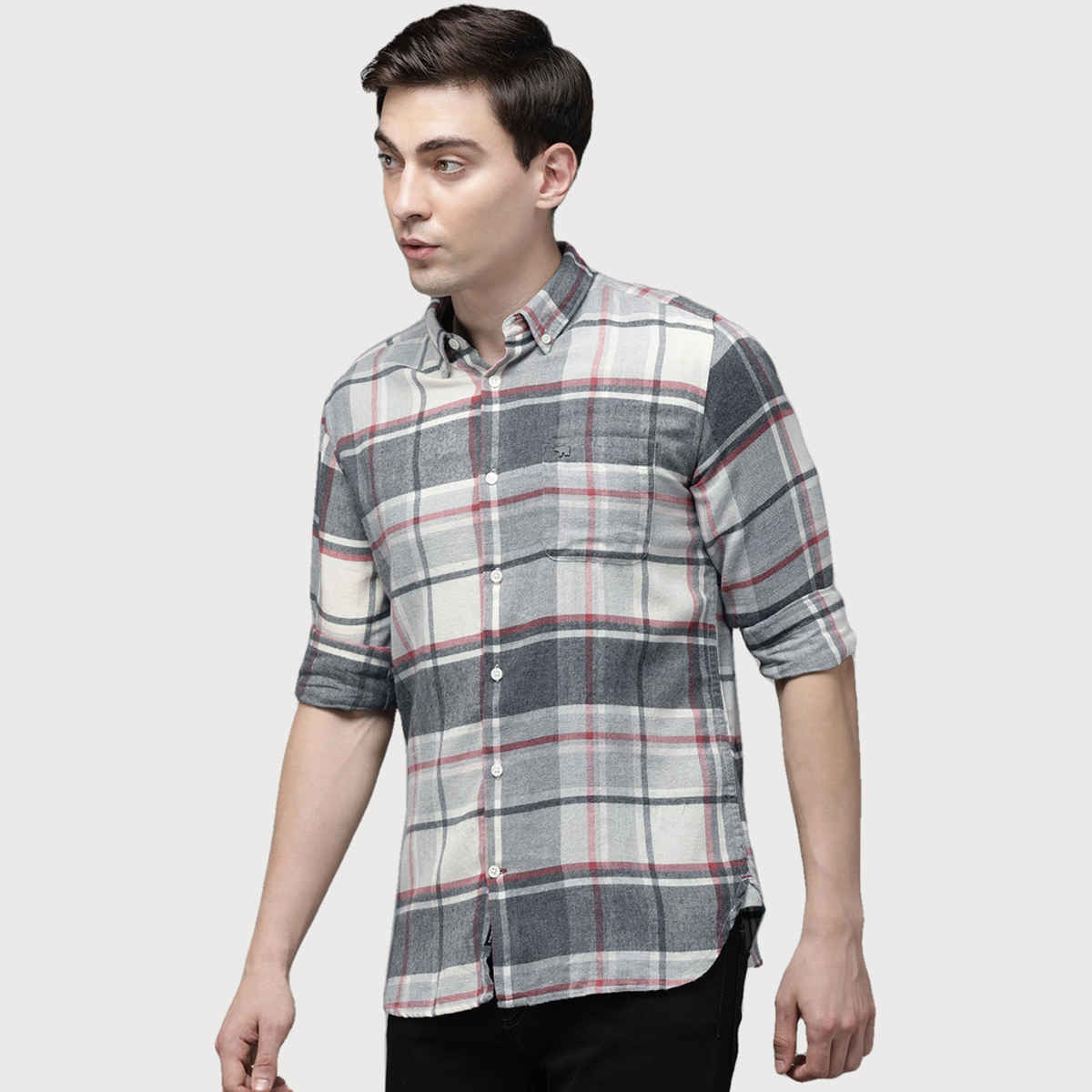The Bear House Men Slim Fit Flannel Casual Shirt - Izod | Grey | M