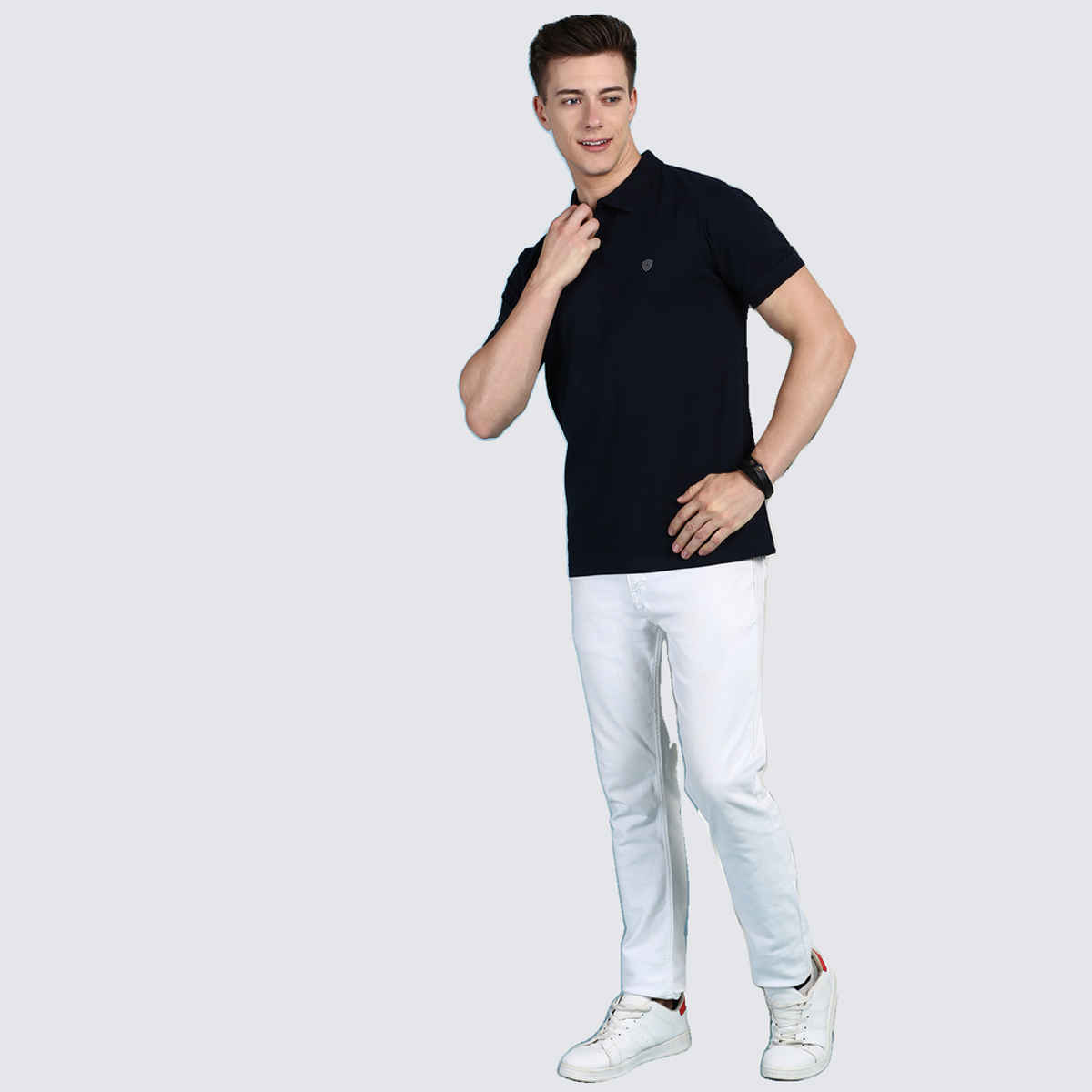 Lux Cozi Men's Solid Cotton Polo T-shirt | Navy - M
