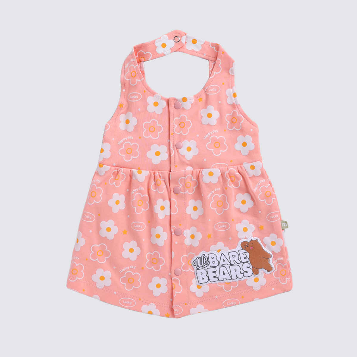 Mom's Love Girls' Printed Cotton Dresses | Peach | 06 - 09 months