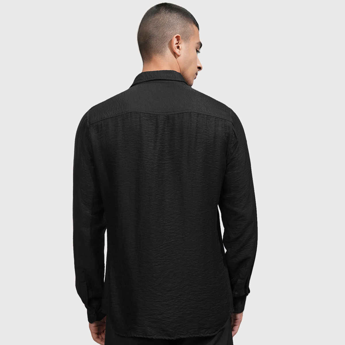 HIGHLANDER Men's Jacquard Textured Evening Party Shirt | Black - S