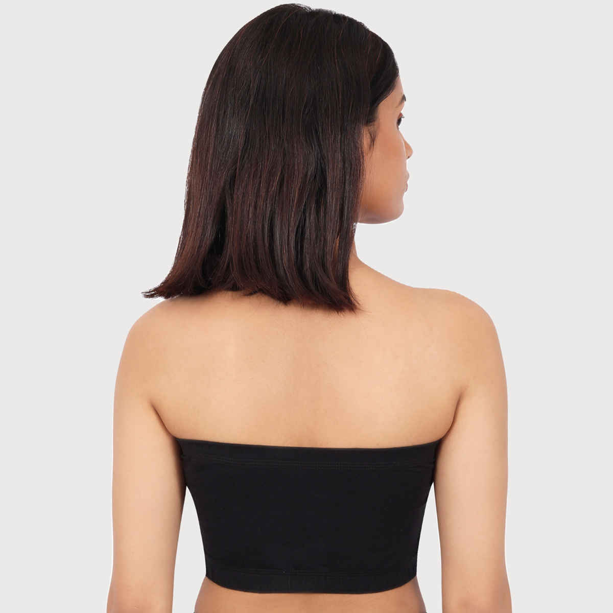 D'chica Double-Layer Cotton Strapless Bra | Non Padded Bandeau | Solid Black - M