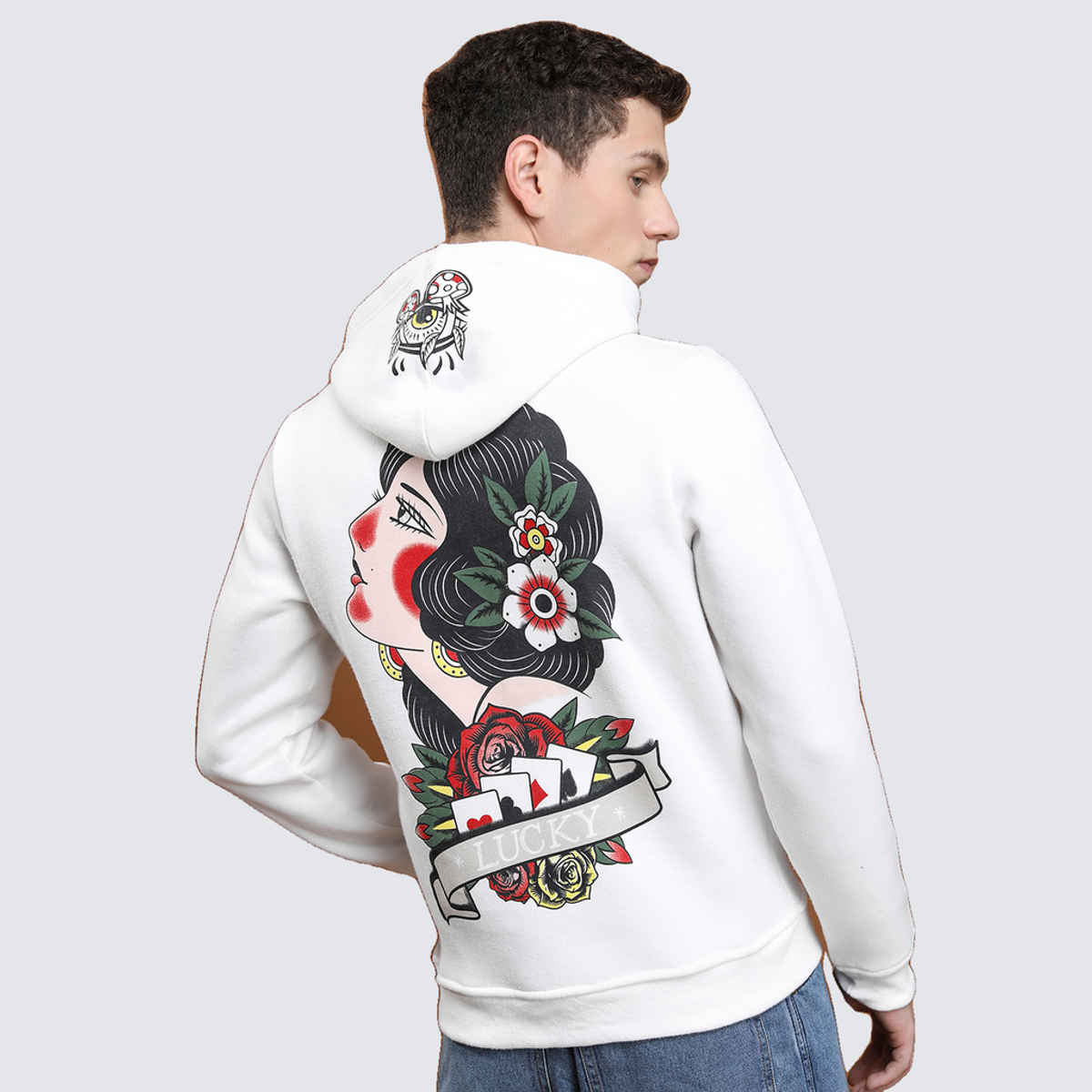 HIGHLANDER Men's Printed Hooded Pullover Sweatshirt | White - XL
