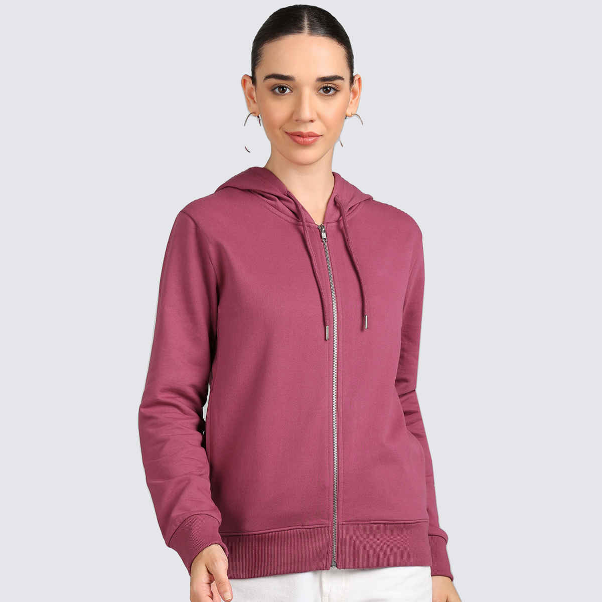 Alan Jones Clothing Women's Solid Zipper Hooded Sweatshirt | Meganta - S