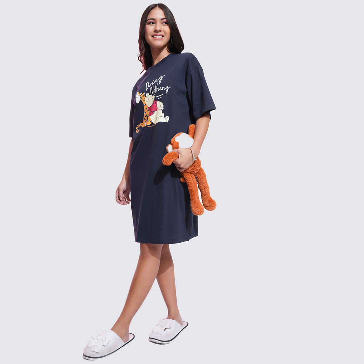 Tokyo Talkies Disney Women's Winnie & Tigger Print Mini T-shirt Dress | Navy - XL