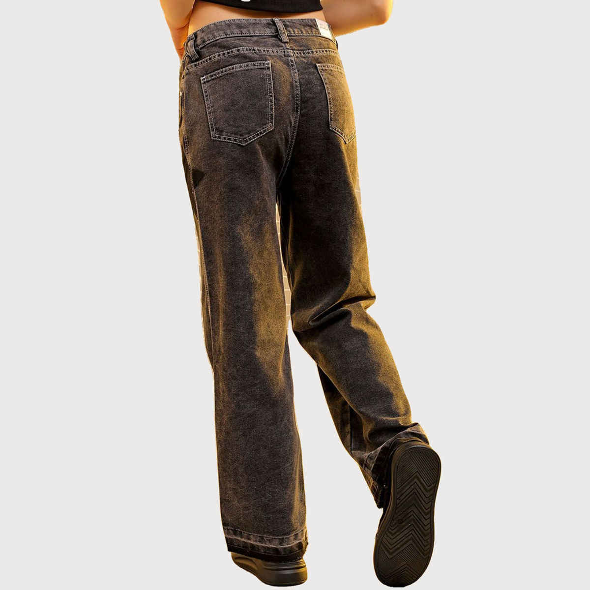 Freehand Women's Bootcut Star Patch Colour Block High Rise Jeans | Grey - 28