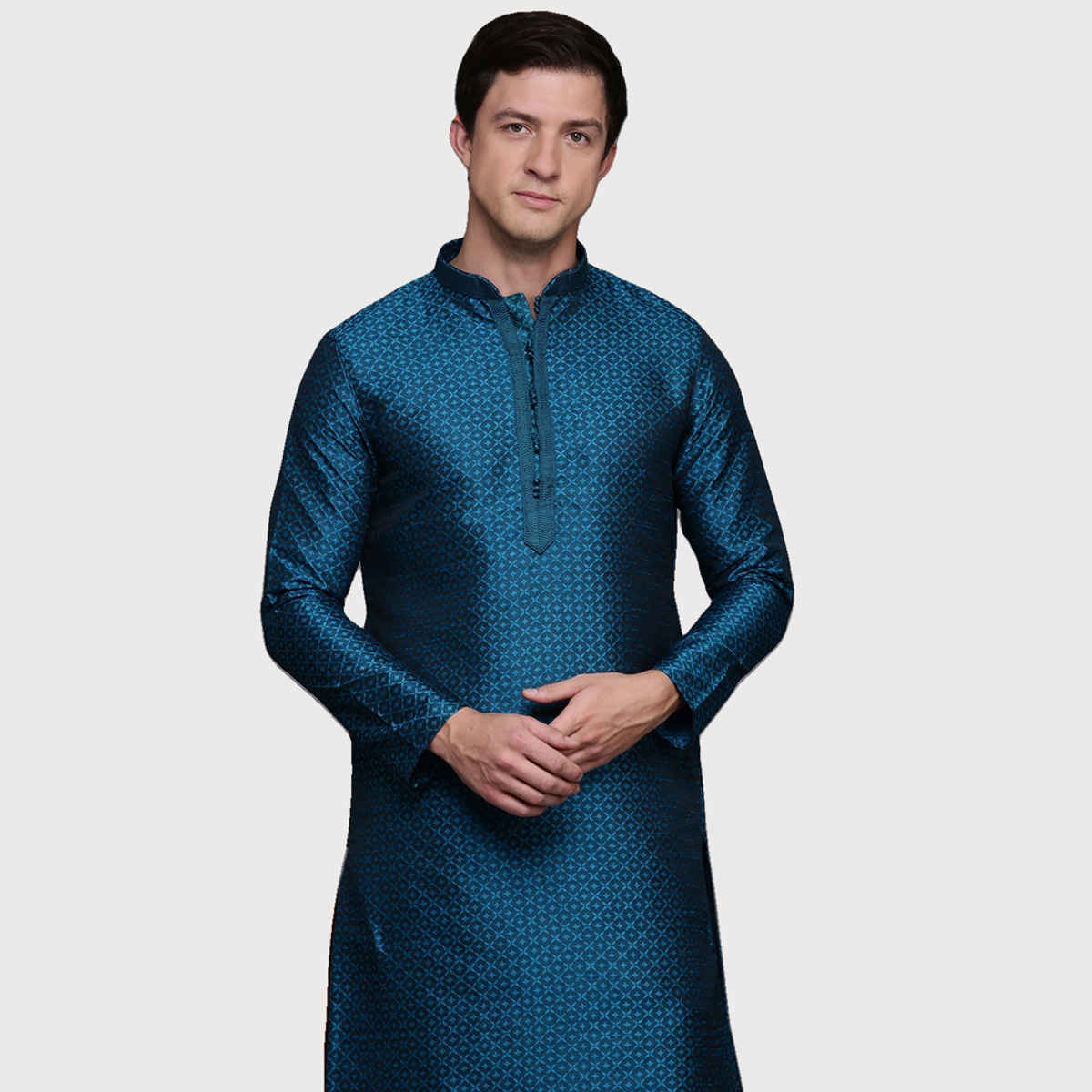 Diwas By Manyavar Blue Art Silk Self Design Kurta Set | S
