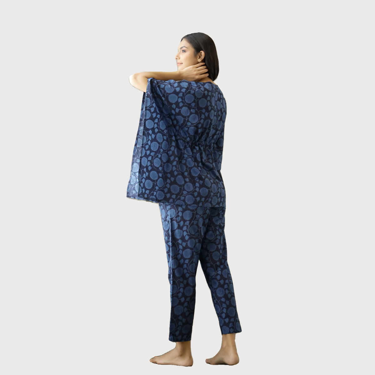 Sanskrutihomes Women's Pure Cotton Night suits | SE-KFP-10 | Navy Blue - M