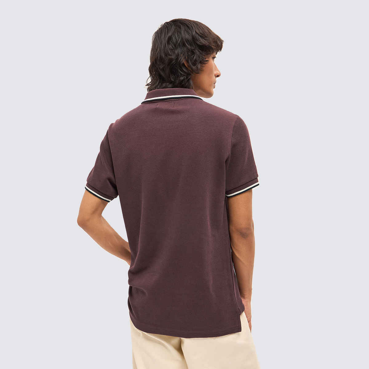 The Bear House Men's Solid Slim Fit Polo with Contrast Tipping Detail | Brown - L