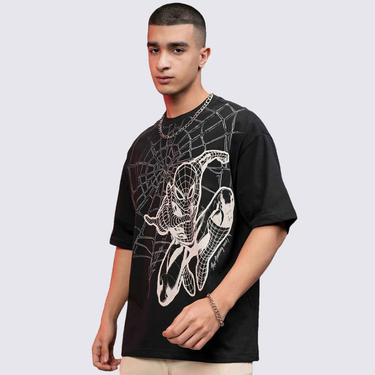 Highlander Men's Marvel Spider-Man Oversized Drop Shoulder T-shirt | Black - S