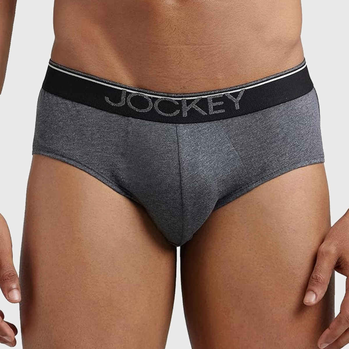 Jockey 8037 Men's Super Combed Cotton Underwear Solid Brief|Ultrasoft Waistband | Grey-M