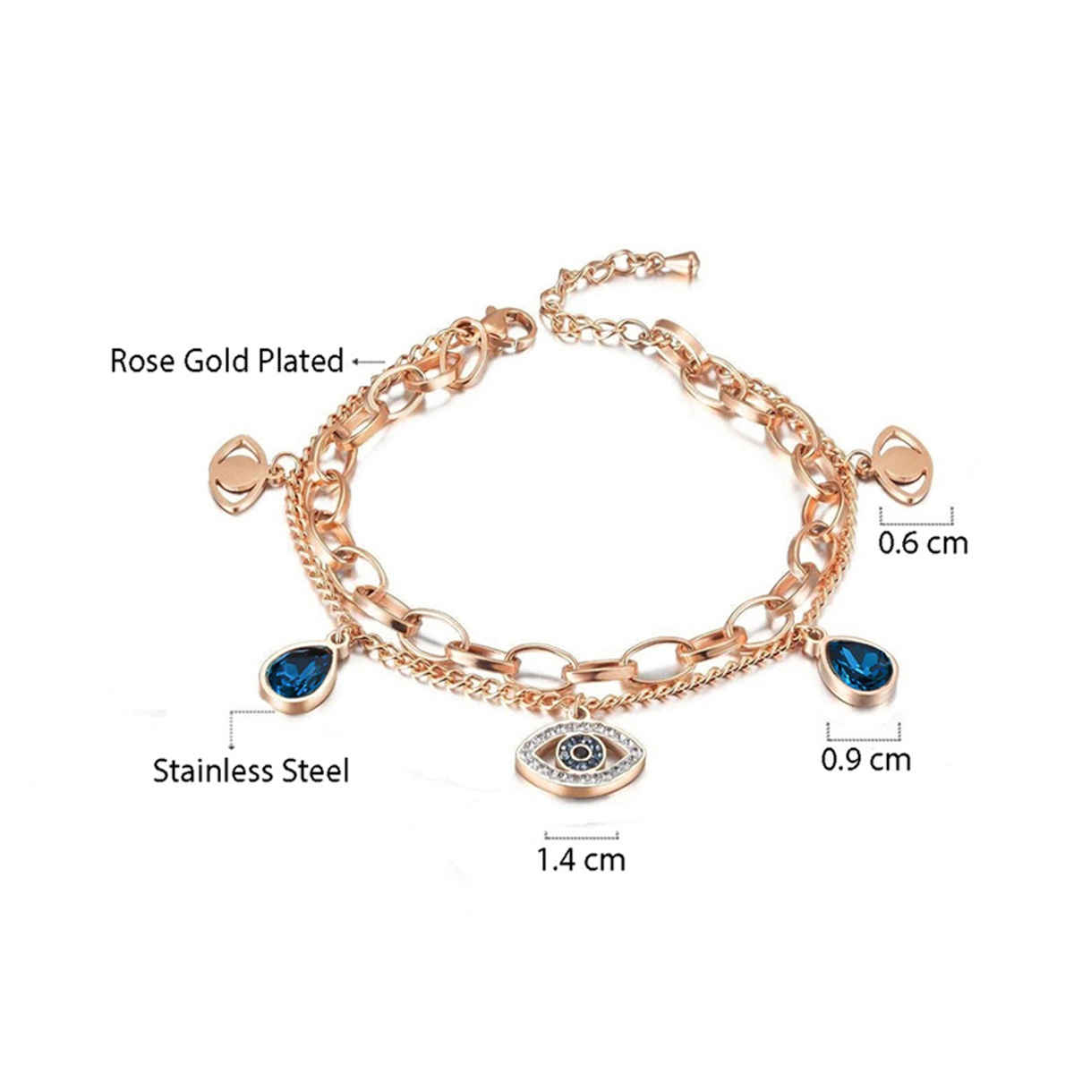 Designs & You Stainless Steel Rose Gold Plated Evil Eye Wraparound Bracelet