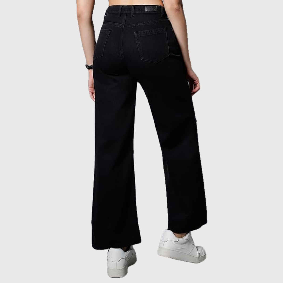 High Star Women's Wide Leg High-Rise Slash Knee Jeans | Black - 28