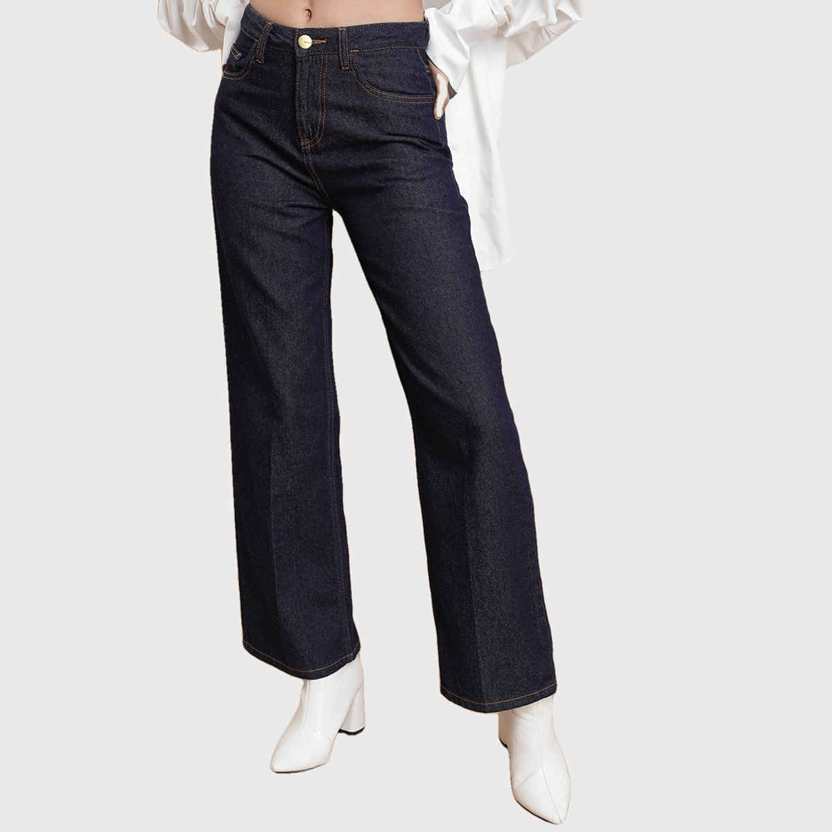 Ketch Women Flared Fit Clean Look Cotton Jeans | Blue | 30