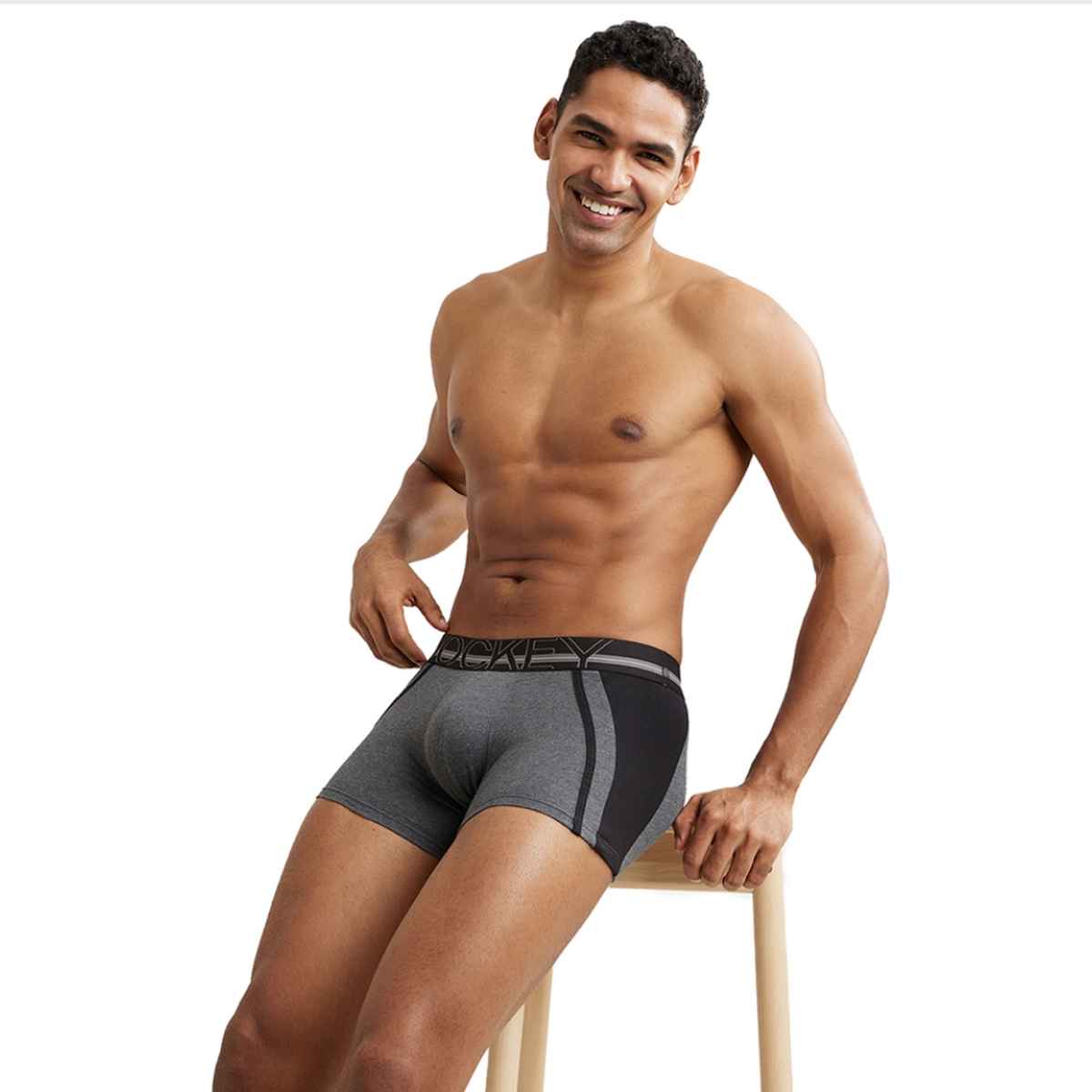 Jockey US21 Men's Super Combed Cotton Elastane Stretch Underwear Solid Trunk|Ultrasoft Waistband | Grey-M