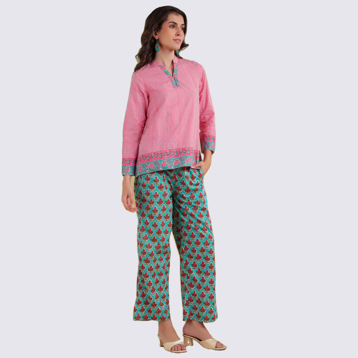 Sanskrutihomes Women's Pure Cotton Co-Ords | RDCS-25 | Pink - M