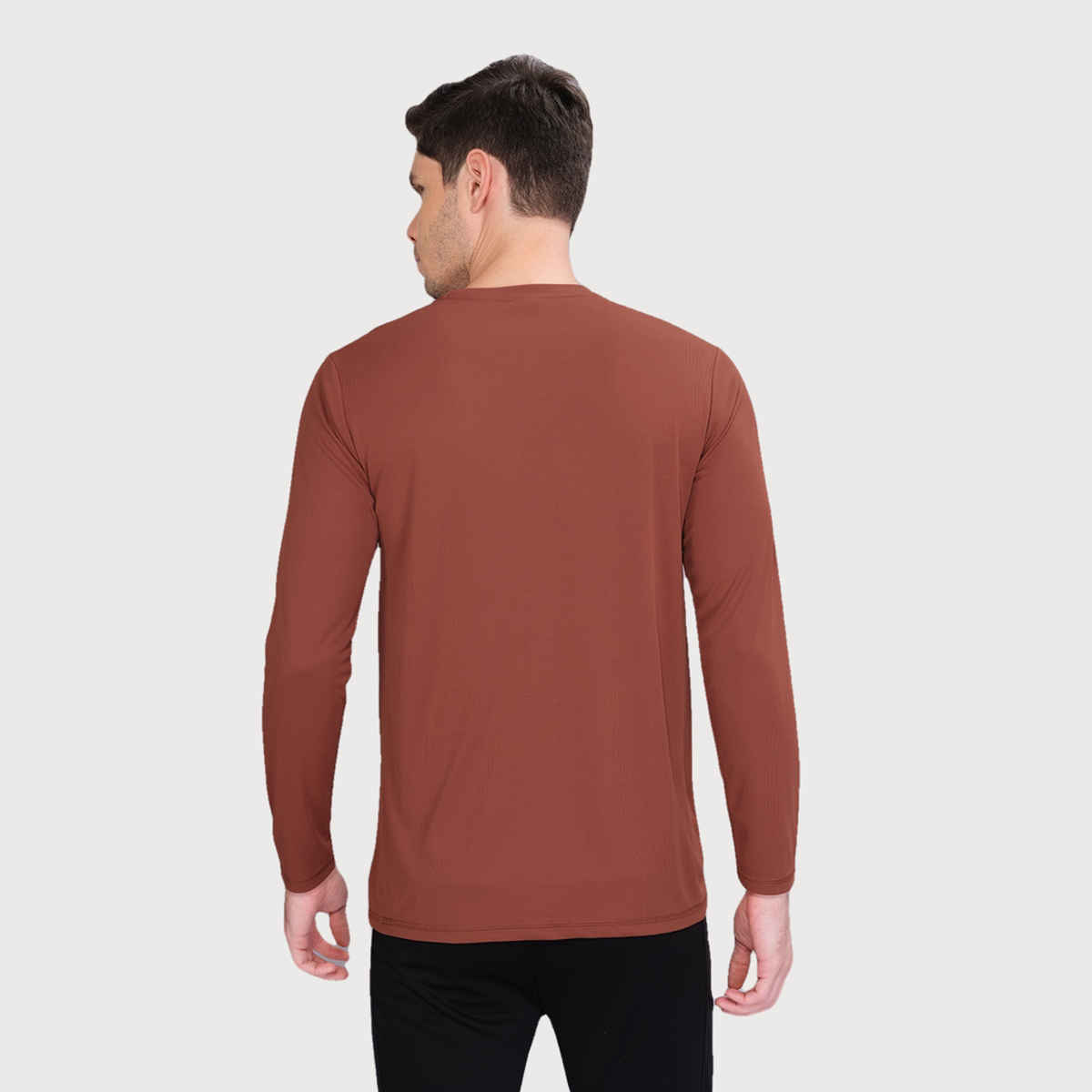 Technosport Men's Poly Solid Slim Fit Round Neck Full Sleeve Sports T-shirt | Rust - L